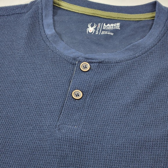 Spyder Shirt Mens Large Blue Waffle Knit Thermal Henley Long Sleeve Base Layer - Picture 4 of 10